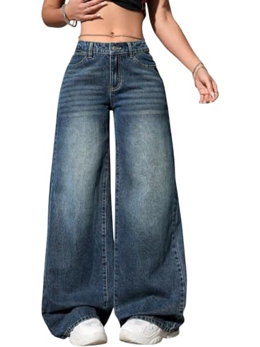 Image of KOTTY Women's Wide Leg Denim Jeans | Loose Fit High Rise Baggy Style Jeans for Women