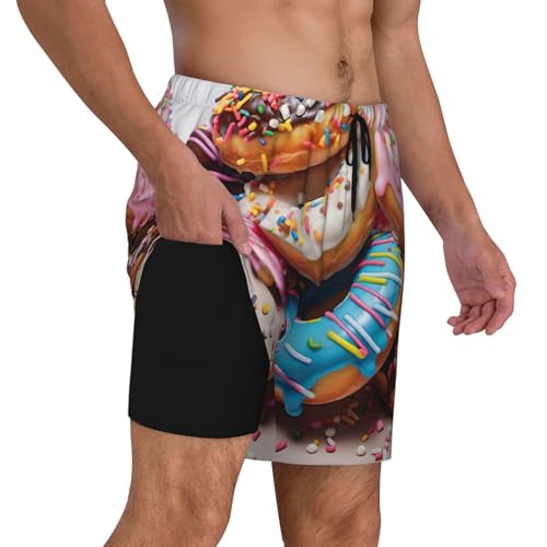 Donuts Men's Soft Double Swim Shorts, Lounge Swiming Shorts Pants Breathable Summer3