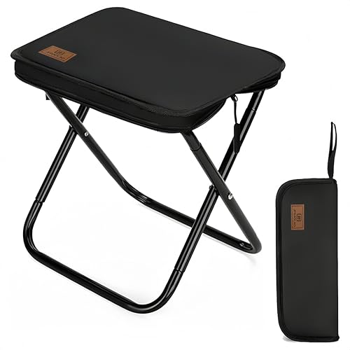 1ZIZIFA8 Portable Camping Stool Folding Outdoor Seat Black 33x26.5x32cm 120kg Weight Capacity Chair for Hiking Fishing Picnic Outdoor Camping Supplies