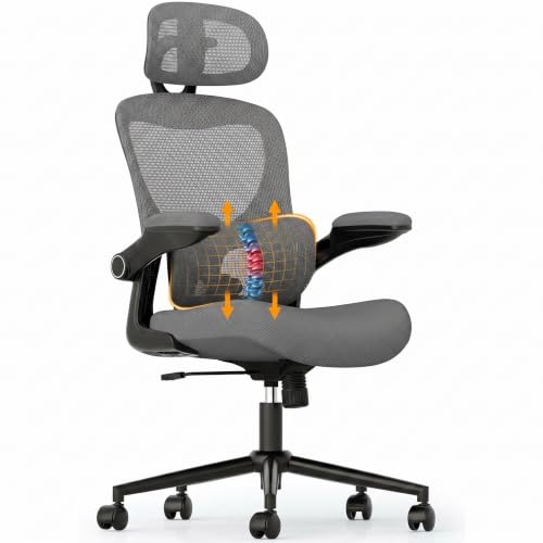 Image of SUNNOW Ergonomic Office Chair, Comfy Mesh Desk Chair, High Back Computer Gaming Chairs with Adjustable Lumbar Support, Flip-Up Arms, Headrest, Tilt Function, Wide Cushion, Swivel Wheel, BIFMA Quality