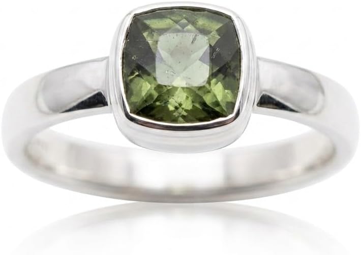 Natural 1ct Green Moldavite 925 Solid Sterling Silver Engagement Ring Size 6.5, 6.75, 7, 8.5, 9, 10