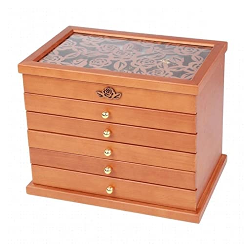 Boîte à Bijoux 6 Niveaux en Bois Massif Organisateur de Dressing pour Femme