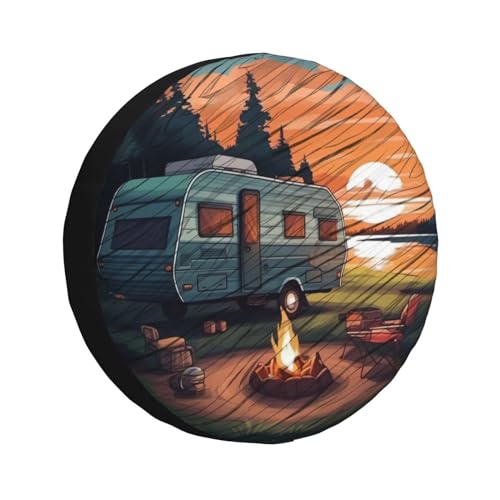 Image of Camping Spare Tire Cover Waterproof Tire Wheel Cover Dust-Proof Wheel Protector Fit for Trailer Rv SUV Truck Camper Travel Trailers Accessories (Camping)