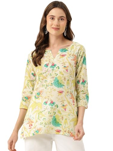 Image of feranoid Designer V-Neck Short Straight Kurti with 3Quarter Sleeves