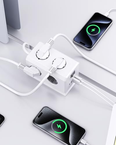 Mehrfachsteckdose mit USB, 6 Fach Steckdosenleiste, Steckerleiste mit Schalter, 3680W Verteilersteckdose Wandmontage,Überspannungsschutz Mehrfachstecker Steckdosenturm für Büro,1.8M Kabel,Grau 6
