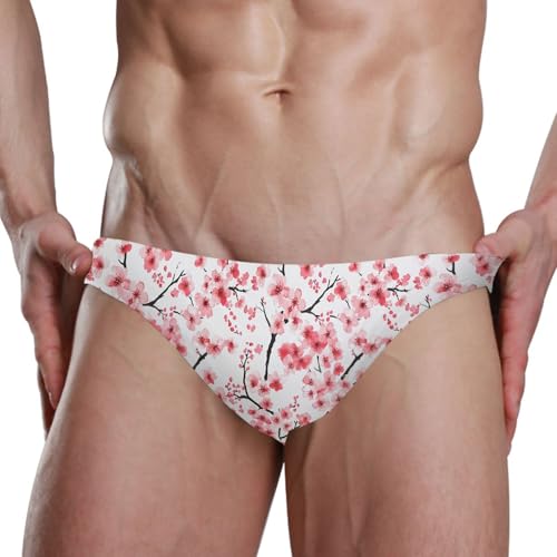 Pink Cherry Blossoms Swim Briefs for Men Swimsuit Bikini Swimwear S B04043204