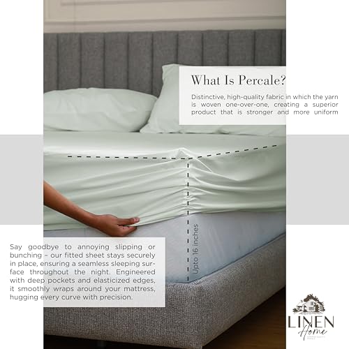 Image of Linen Home 2-Pack Queen Sheet Set, 100% Cotton Percale Bedding, 8-Piece Value Bundle, Deep Pocket Cooling Bed Sheets for Hot Sleepers, Breathable & Crisp Hotel Quality, Long-Staple Cotton, Dove Grey