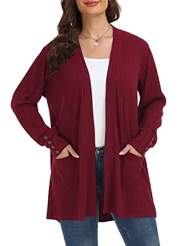 MONNURO Plus Size Open Front Cardigan Sweaters for Women Lightweight Long Sleeve Fall Coat with Pockets
