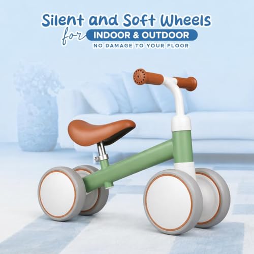 Image of Push Ride on Car for Kids Baby Balance Bike for 1-2 Years Boys Girls, First Birthday Gift, 4 Wheel Toddler No Pedal Training Bike Indoor Outdoor Walker Baby Scooter Lightweight(Green)
