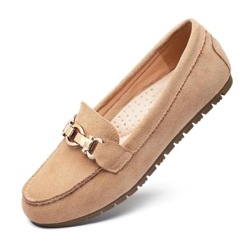 Cvistpieo Loafers for Women Business Casual Shoes Comfortable & Lightweight Penny Loafers Slip On Work Flats Suede Beige Size 8