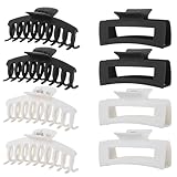 LuSeren 8 Pack White and Black Hair Clips for Women 4.3 Inch Large Hair Claw Clips for Women Thin Thick Curly Hair, Big Matte Banana Clips,Strong Hold jaw clips