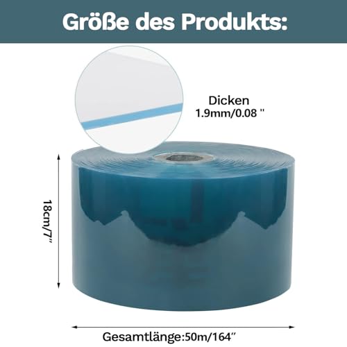 ybaymy Streifenvorhang PVC Streifen 0,6x164 ft, 2mm Stärke Lamellenvorhang Transparent Durchsichtig Industrievorhang Wetterfest Stallvorhang PVC-Lamellen Garage Haustier Haus - 0,18x50m