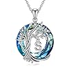 TOUPOP Gifts for Women Tree of Life Initial Necklace 925 Sterling Silver Family Tree Letter Pendant Blue Circle Crystal Jewelry Birthday Gifts Mothers Day Gifts for Her