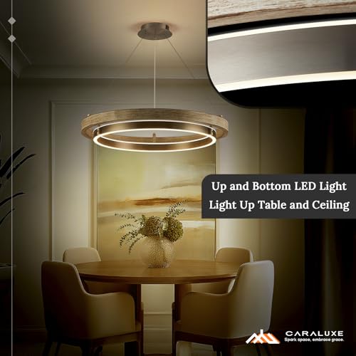 Image of LED 2 Ring Chandelier Dimmable Up Down Light Weathered Wood Brushed Nickel