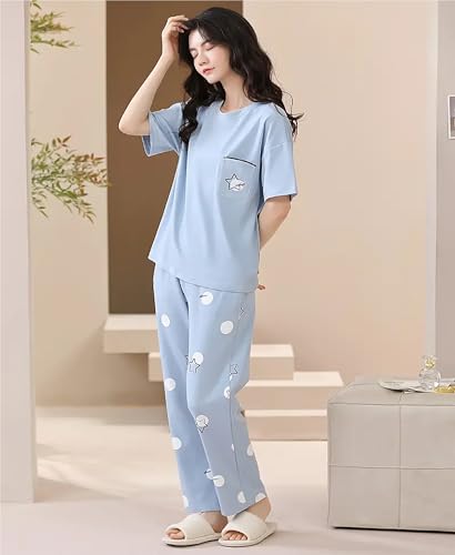 Image of Louis Luxe Womens Korean Night Dress || Full Pyjama Set ||Korean Nightsuit || Women Nightwear ||Round Neck Full Sleeve Nightsuit || Loungewear || Everyday Nightdress (ND-10)