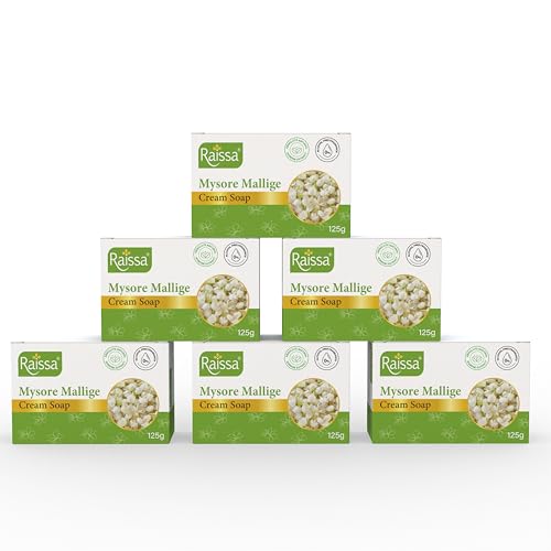 Image of Raissa Mysore Mallige Cream Soap, 125g (Pack of 6) | Natural Mysore Jasmine Extracts | Combo Pack for Soft & Glowing Skin | Alcohol-free fragrance | No Harsh Chemicals