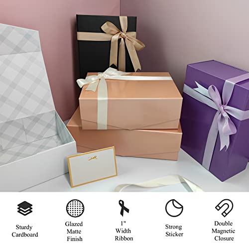 Tekhoho Grand Boîte Cadeaux Noir, Boite Cadeau Magnetique avec Couvercle, Vide Décorative Boîte avec Ruban et Carte pour Mariages Anniversaire et Présent, Doublure à Carreaux, Couvercle en V - Image 6