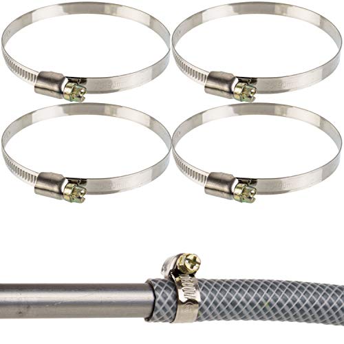 Schlauchschellen mit Schneckenantrieb, 4 Stück, Spannbereich Ø 70-90 mm, für Ø 75 mm Schläuche, W2 Edelstahl, Kreuzschlitz SW7, 9 mm Bandbreite, Fixierung von Waschmaschine, Spülmaschine Anschluss