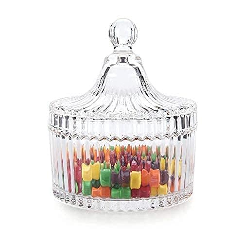 Image of SKDBPM Crystal Glass Storage Jar with Diamond Faceted Design, Decorative Container with Lid, Clear