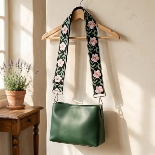 Image of Flower Purse Strap Replacement Embroidery Crossbody Shoulder Strap for Handbag Canvas Purse Extender Accessories