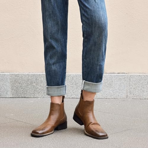 Western Cowboy Boots for Men Square Toe Comfortable Ankle Retro Stylish Boots4