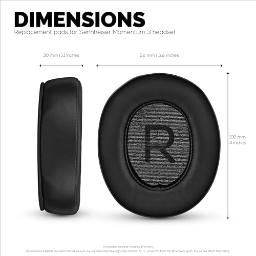 Image of Replacement Earpads for Sennheiser Momentum 3 Wireless Headphones. Soft PU Leather, Memory Foam for Extra Comfort, Easy Installation Cushion Ear Pads, by Brainwavz (Black)