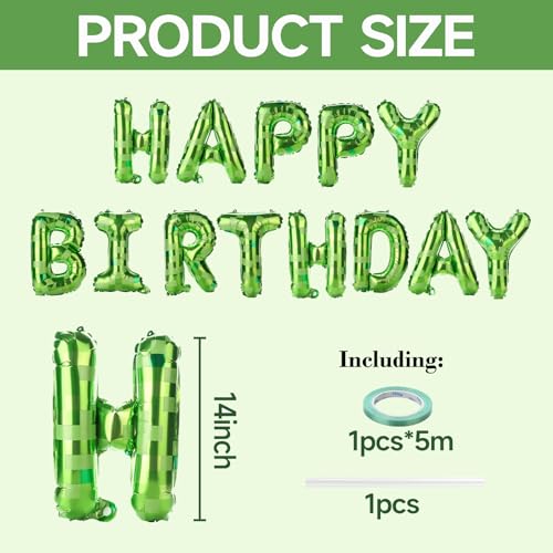Image of Green Pixel Happy Birthday Banner Foil Balloons for Birthday Party Decorations Supplies