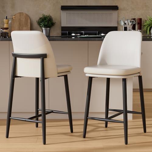 Image of GXJ White Counter Height Bar Stools Set of 2, Dual Textured Seats