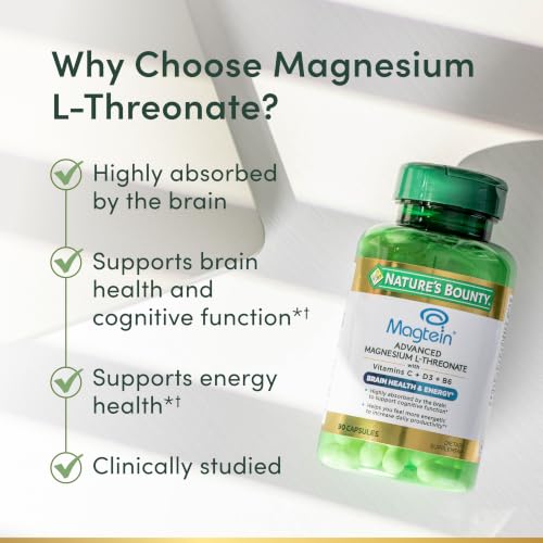 Nature's Bounty Magnesium L-Threonate 2000mg Magtein Capsules, 90 Count - image 4