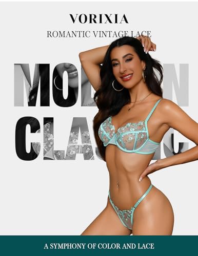 Image of Lingerie Sexy Bra and Panty Set for Women See Through Sheer Underwear Cute Exotic Floral Embroidery Babydoll Set