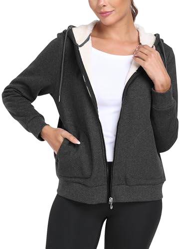Image of MoFiz Zip Up Hoodie Women Fleece Lined Jackets Winter Coats With Pocket