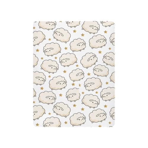 Image of Crib Sheet Breathable Soft Crib Mattress Sheet for Baby Toddler Boys Girls Fitted Pack n Play Crib Sheet Fit Standard Crib Mattress 52 x 28 Inch White Stars Sheep
