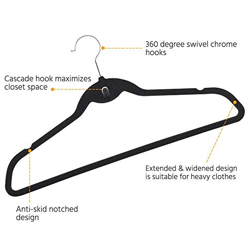Yaheetech Cascading Non Slip Velvet Hangers - Heavy Duty - Suit Hangers Space Saving Clothes Hangers 360° Swivel Hook, Black - Pack Of 100 #TOP4