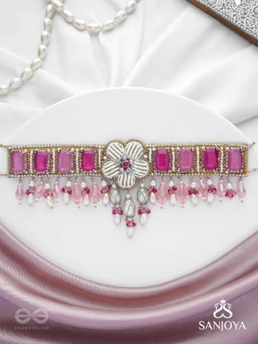 Image of SANJOYA by EVERSTYLISH Embroidered Choker Necklace for Women | Stone, Beads & Pearl Drop Statement Neckpiece | Ethnic Jewelry for Weddings, Festivals & Special Occasions