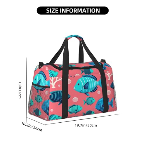 Ocean Fishes Print Travel Duffle Bag - Foldable Personal Item Travel Bag for Women & Men,Carry-On Convertible Crossbody Tote Bags with Adjustable Shoulder Strap & Pockets 13x10.2x19.7 in4