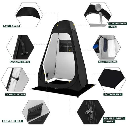 Image of BRIAN & DANY Pop Up Shower Tent, 6.9 FT Tall Changing Tent with Rain Shelter & Windows, Portable Privacy Tent for Camping, Toilet or Bathroom, UPF 50+ & Waterproof, 47.2 inch x 47.2 inch x 82.7 inch, Black