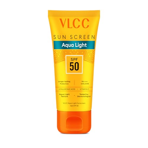 VLCC Aqua Light Sunscreen Gel SPF 50 PA++++ | Fast-Absorbing, Non-Greasy, No White Cast | Broad Spectrum UV Protection | Hyaluronic Acid & Vitamin C | Dry Touch, Lightweight, Hydrating Sunscreen 30g