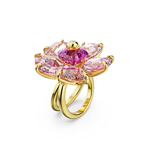 SWAROVSKI Florere Cocktail Ring, Flower Motif with Pink Crystals on a Gold-Tone Finished Double Band2