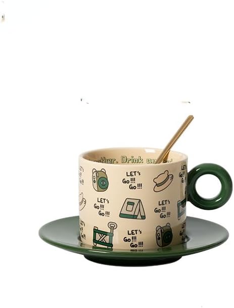 Korean-style Afternoon Tea Retro Ceramic Cup Coffee Cup Saucer Set-style3
