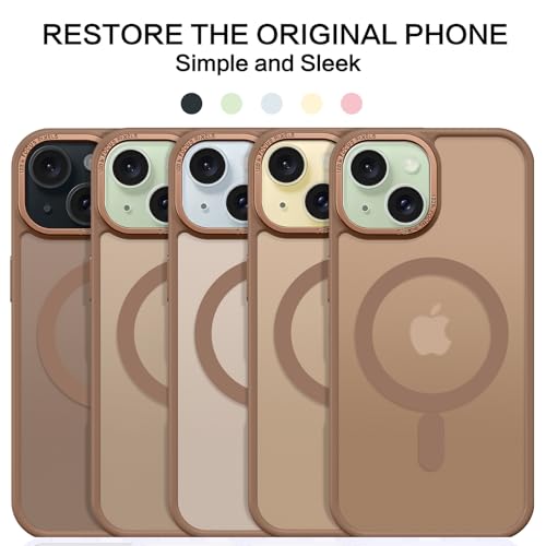 Image of YINLAI for iPhone 15 Case 6.1-inch,Magnetic Compatible with MagSafe, Slim Matte Anti-Fingerprint, Shockproof Full Body Military Grade Protection for iPhone 15 Cover, Brown