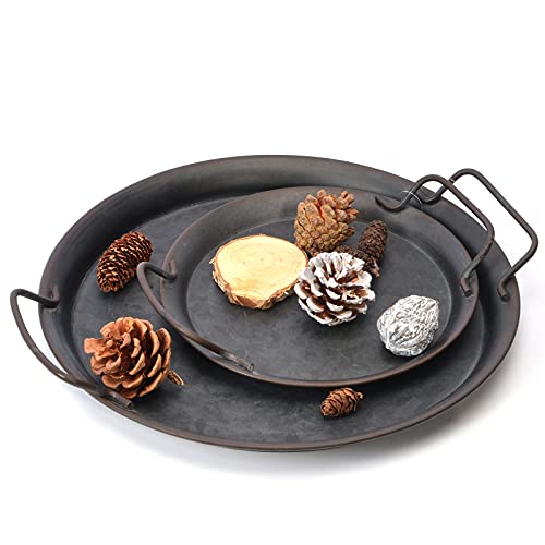 Lot de 2 Plateau de service en métal de style vintage, plateau décoratif pour table basse ou table de salle à manger