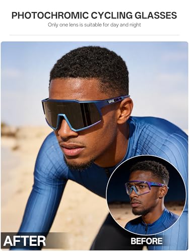 Image of KAPVOE Photochromic Cycling Glasses MTB Clear Mountain Bike Transition Bicycle Sunglasses for Men Women