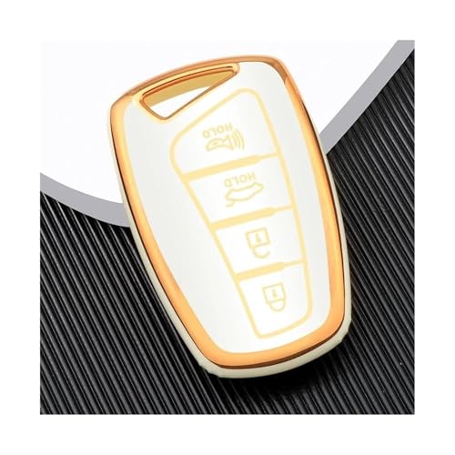 Coque Clé Voiture en TPU Hyundai Santa Fe et Sport design blanc doré élégant