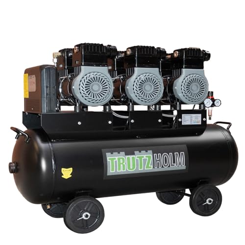 TRUTZHOLM Flüster Kompressor innenbeschichtet 100L Kessel Kompressor, ölfrei, 8 bar, 4500 W, Ansaugleistung 738 L/Min, 62 dB