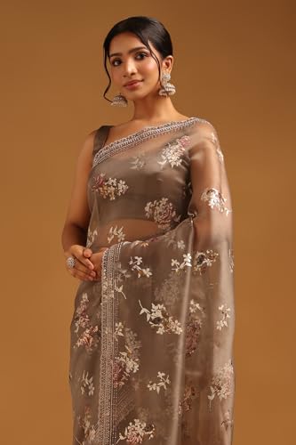 Image of Soch Womens Organza Floral Saree With Stone Work