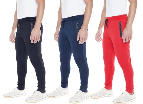 Mens Sweatpants 3- Pack Active Athletic Joggers with Zipper Pocket and Drawstring