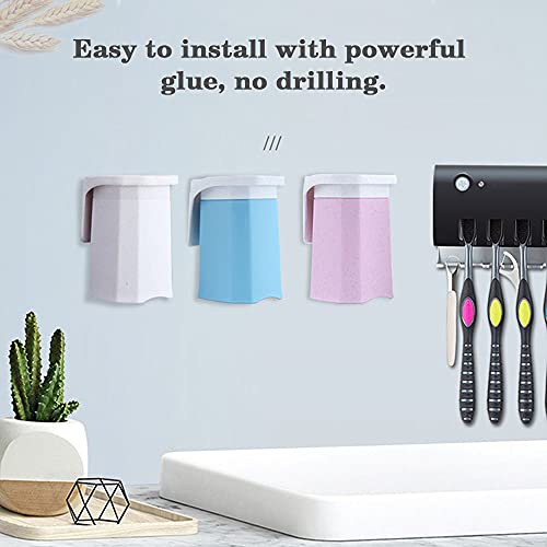 Splenssy Magnetische tandenborstelschaal wandhouder met houder badkamer kommers mok anti-stof drinkbeker, roze - Image 6