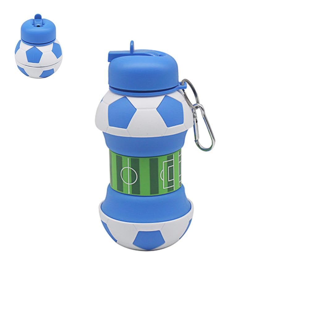 Collapsible Silicone Hyration Bottle (Football, Blue)