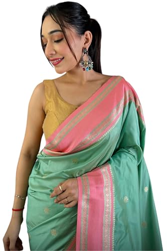 Image of SGF11 Women's Kanjivaram Pure Soft Silk Saree With Unstitched Blouse Piece