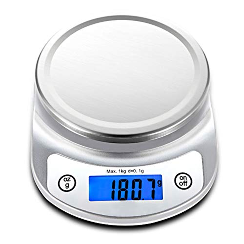 QUSYZD Balanza de Cocina electrónica de 0,1 g / 1 kg, Acero Inoxidable, Pantalla LCD pequeña, balanza para Pesar Alimentos Secos y húmedos.,